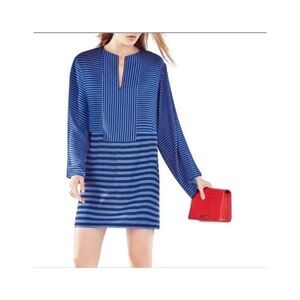 BCBGMaxAzria Blue and Black Striped Long Sleeve Dress